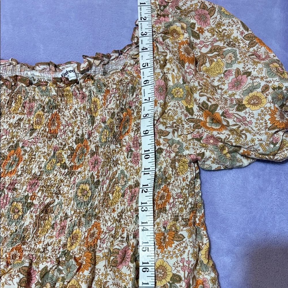 Kindred Boho Floral Smocked  Midi Maxi Dress Plus Size 3X Cream Rayon - Picture 5 of 6
